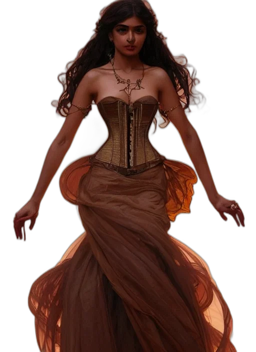dress, concept art, fantasy art, comic book art, photorealistic, earth tones, golden, dark transparent PNG cut-out