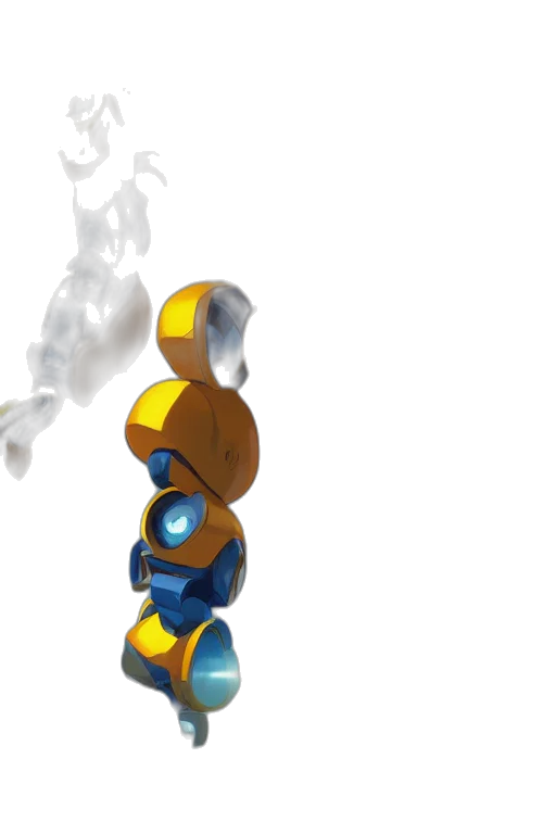 robot, staff, weapon, 3d render, concept art, pixel art, fog, outer space transparent PNG cut-out