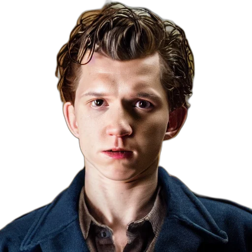 face, jacket, staff, crown, photorealistic, tom, holland, rough transparent PNG cut-out