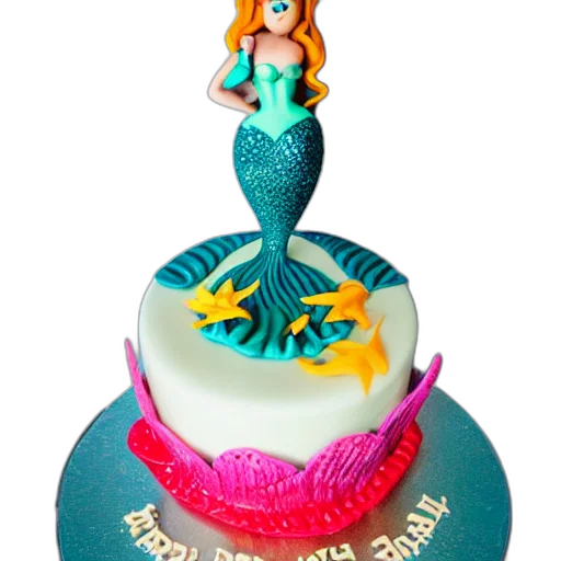 3d render, underwater, angry, mermaid, themed, birthday, cake, food transparent PNG cut-out