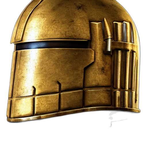 crown, hat, mask, weapon, 3d render, concept art, photorealistic, golden transparent PNG cut-out