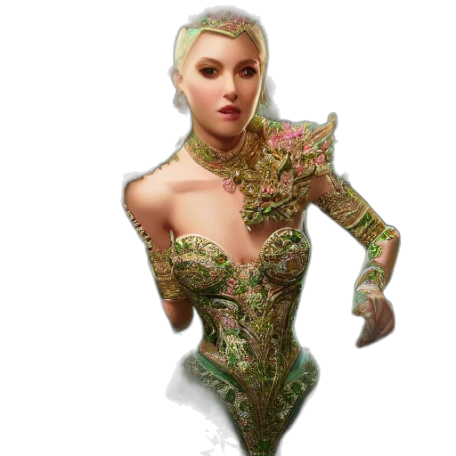 dress, dragon, jewelry, fantasy art, concept art, 3d render, pixel art, green transparent PNG cut-out