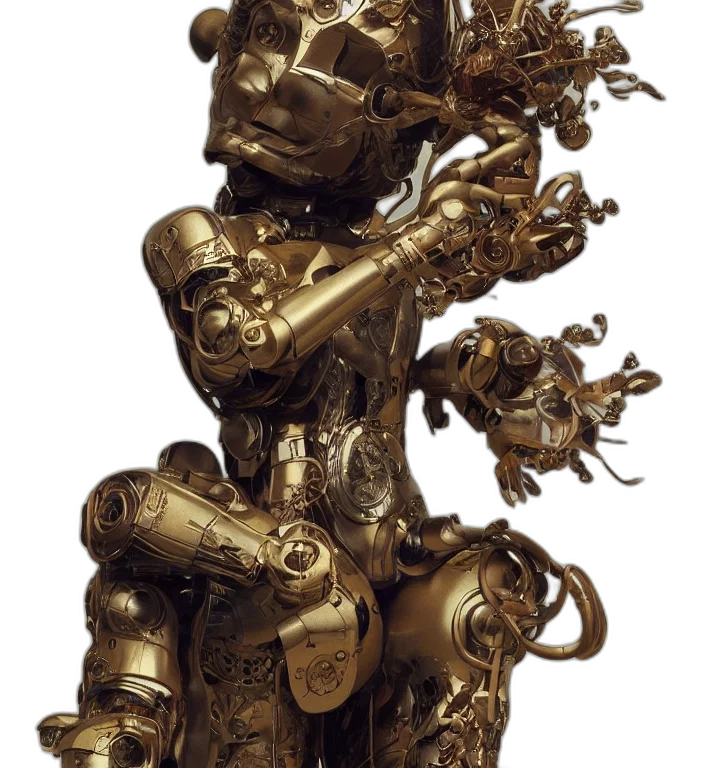 robot, crown, weapon, jewelry, concept art, 3d render, fantasy art, photorealistic transparent PNG cut-out