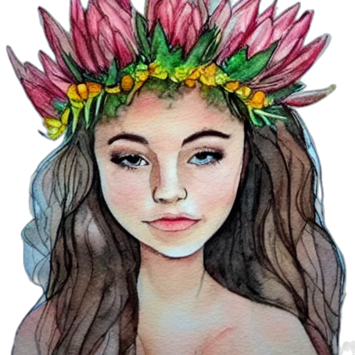 crown, flower, face, watercolor, photorealistic, fantasy art, oil painting, earth tones transparent PNG cut-out