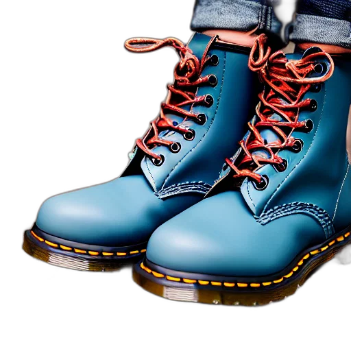 shoes, 3d render, photorealistic, blue, battered, old, pair, martens transparent PNG cut-out