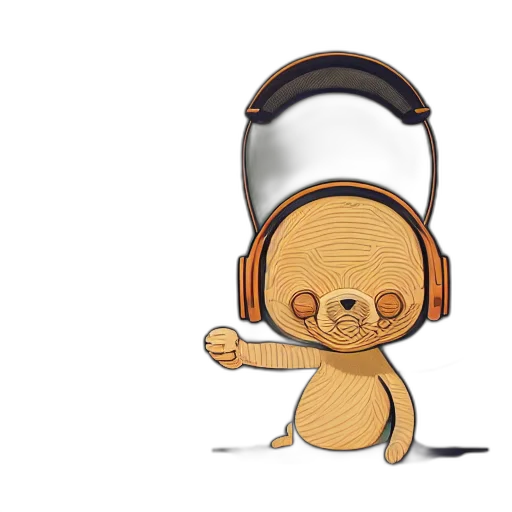 cartoon, concept art, 3d render, anime, stoned, woodchuck, headphones, knitted transparent PNG cut-out