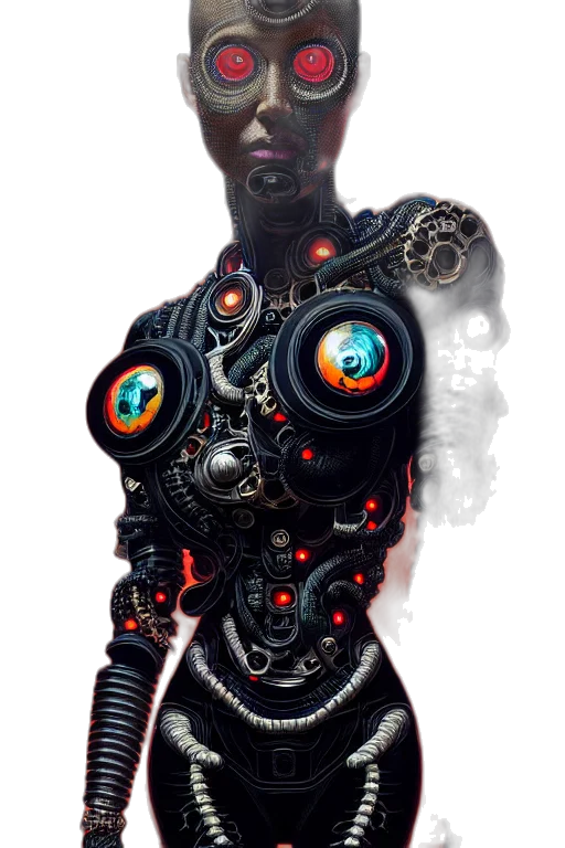 robot, dress, creature, staff, cyberpunk, concept art, 3d render, comic book art transparent PNG cut-out