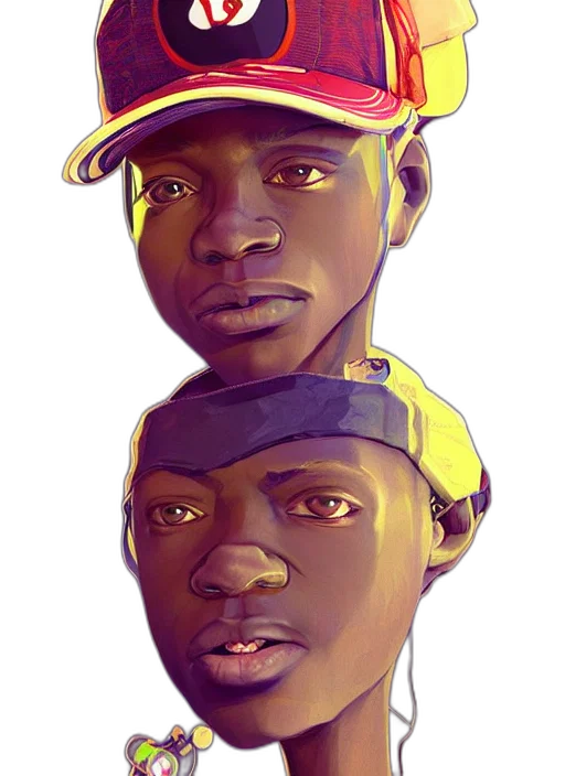 face, hat, concept art, comic book art, photorealistic, cartoon, golden, neon transparent PNG cut-out