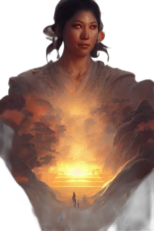 face, staff, fantasy art, concept art, oil painting, photorealistic, sunset, fire transparent PNG cut-out