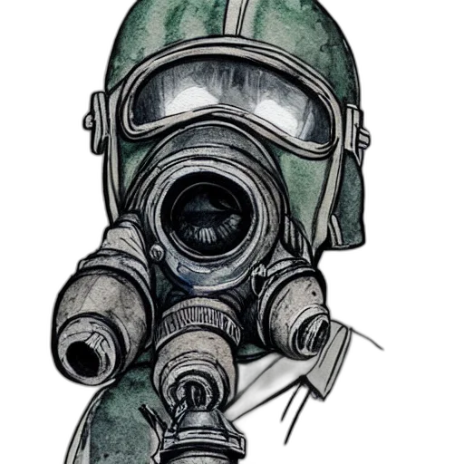 mask, weapon, face, jacket, concept art, watercolor, comic book art, pencil sketch transparent PNG cut-out