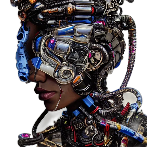 robot, mask, face, jewelry, cyberpunk, concept art, 3d render, photorealistic transparent PNG cut-out
