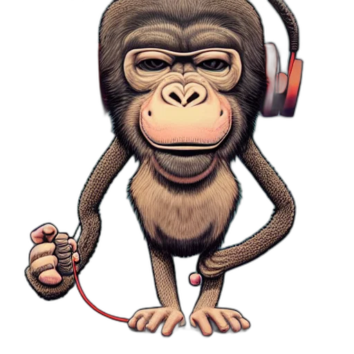 animal, cartoon, concept art, photorealistic, pixel art, stoned, ape, headphones transparent PNG cut-out