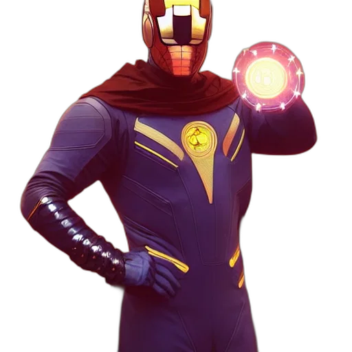 mask, staff, robot, jacket, concept art, comic book art, 3d render, pixel art transparent PNG cut-out