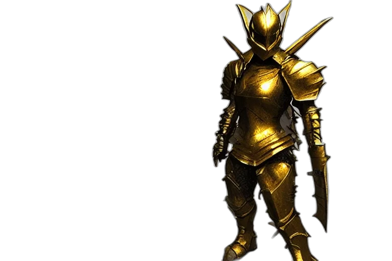 sword, concept art, 3d render, fantasy art, pixel art, golden, armor, fantasy transparent PNG cut-out