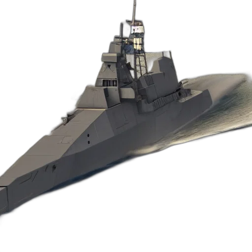 weapon, concept art, 3d render, photorealistic, zumwalt, class, destroyer, launches transparent PNG cut-out