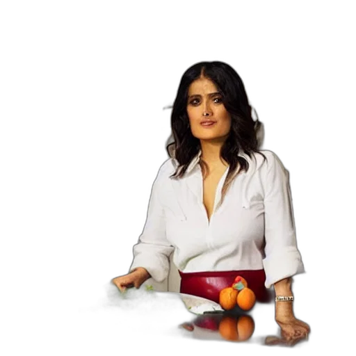 food, staff, photorealistic, salma, hayek, posing, cooking, show transparent PNG cut-out