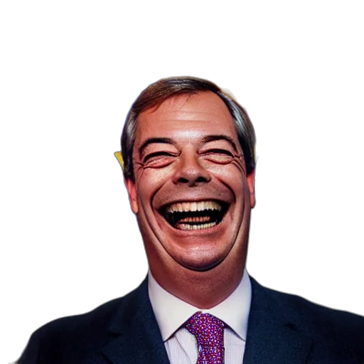 face, mask, robot, creature, nigel, farage, laughing, holding transparent PNG cut-out
