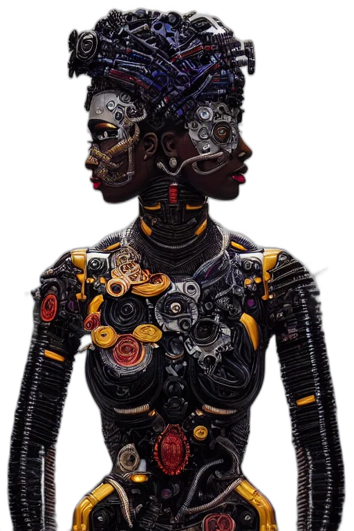 robot, jewelry, dress, jacket, cyberpunk, concept art, 3d render, comic book art transparent PNG cut-out