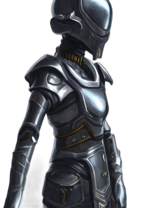 robot, staff, mask, concept art, fantasy art, cyberpunk, 3d render, dark transparent PNG cut-out