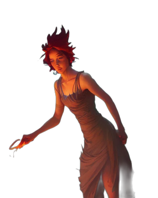 dress, staff, concept art, fantasy art, pixel art, comic book art, fire, underwater transparent PNG cut-out