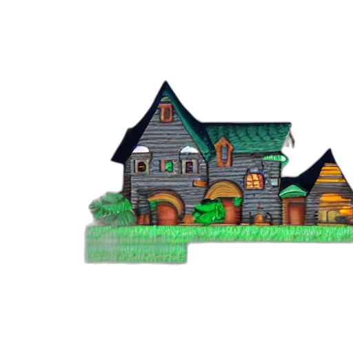 building, pixel art, concept art, 3d render, fantasy art, forest, earth tones, green transparent PNG cut-out