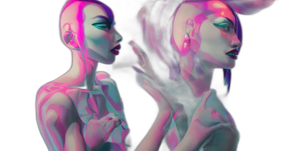mask, face, vaporwave, 3d render, concept art, cyberpunk, neon lights, fire transparent PNG cut-out