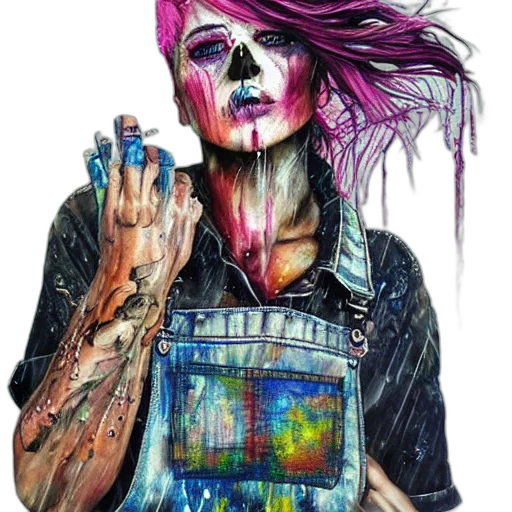 face, jacket, dress, jewelry, cyberpunk, watercolor, comic book art, photorealistic transparent PNG cut-out
