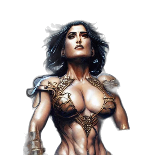 jewelry, fantasy art, comic book art, concept art, pixel art, muscular, beautiful, salma transparent PNG cut-out