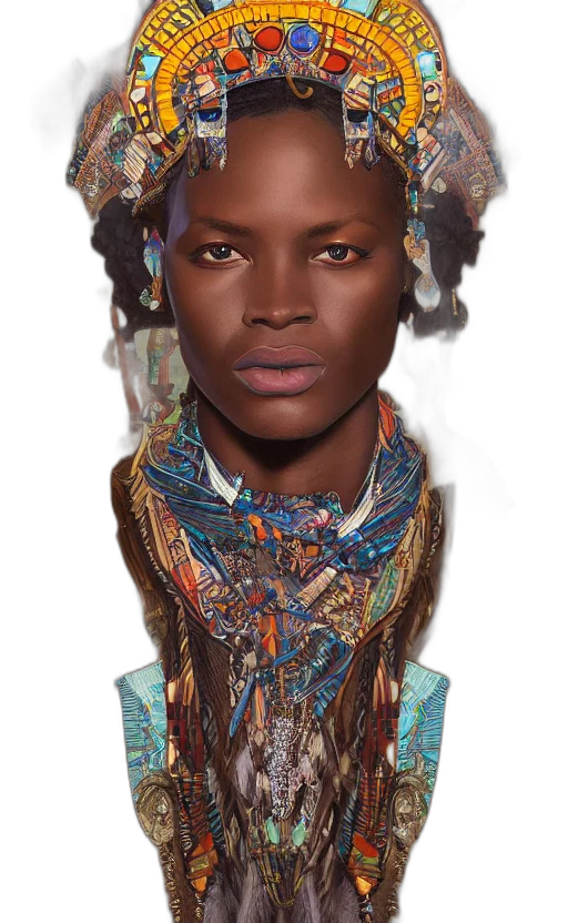 face, jewelry, crown, hair, photorealistic, concept art, fantasy art, 3d render transparent PNG cut-out