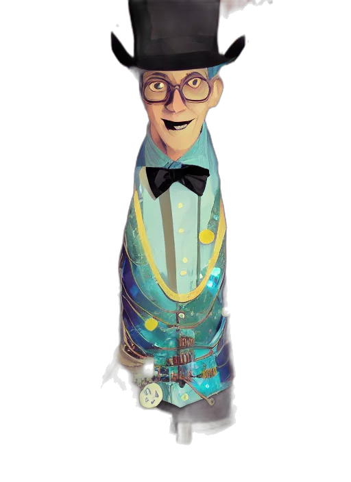 bottle, staff, hat, cartoon, concept art, 3d render, fantasy art, underwater transparent PNG cut-out