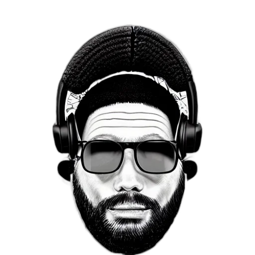 face, cartoon, photorealistic, pixel art, comic book art, ape, headphones, knitted transparent PNG cut-out