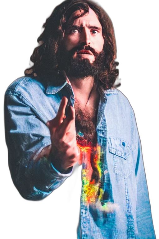 jacket, hair, face, staff transparent PNG cut-out