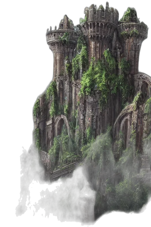 building, tree, dragon, sword transparent PNG cut-out