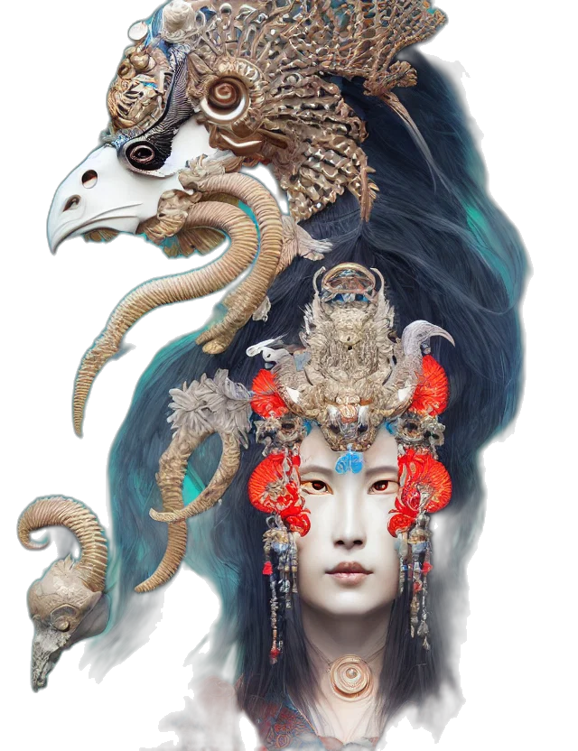 mask, face, dragon, creature, fantasy art, concept art, photorealistic, 3d render transparent PNG cut-out