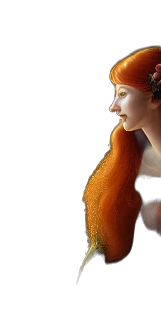 hair, dress, crown, fantasy art, photorealistic, concept art, 3d render, fire transparent PNG cut-out
