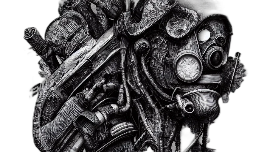 robot, weapon, concept art, comic book art, photorealistic, cyberpunk, outer space, grunge transparent PNG cut-out