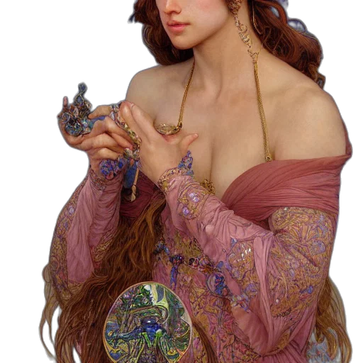 jewelry, dress, crown, face, fantasy art, photorealistic, oil painting, concept art transparent PNG cut-out