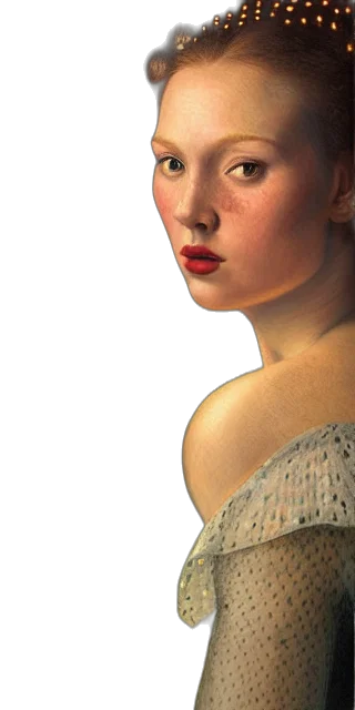 face, dress, jewelry, hat, photorealistic, oil painting, 3d render, fantasy art transparent PNG cut-out