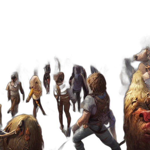 concept art, fantasy art, 3d render, comic book art, fog, two, adventurers, walking transparent PNG cut-out
