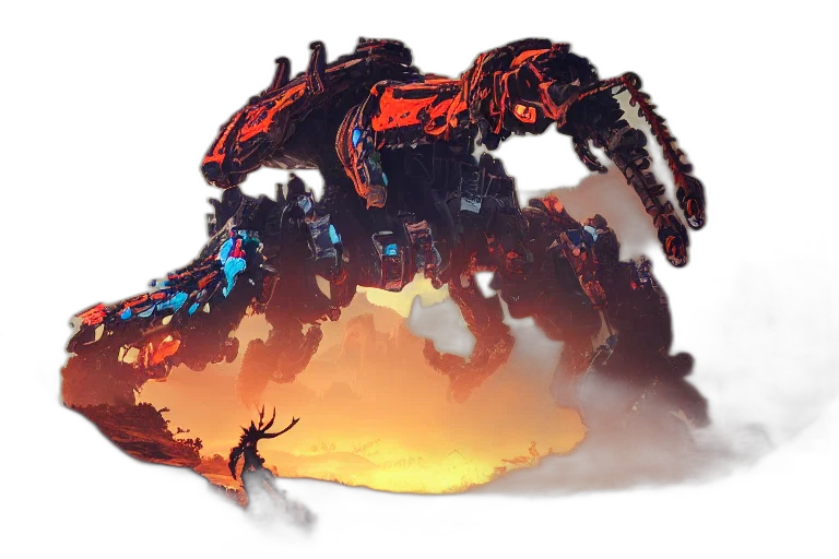 dragon, robot, weapon, creature, concept art, fantasy art, fire, fireclaw transparent PNG cut-out