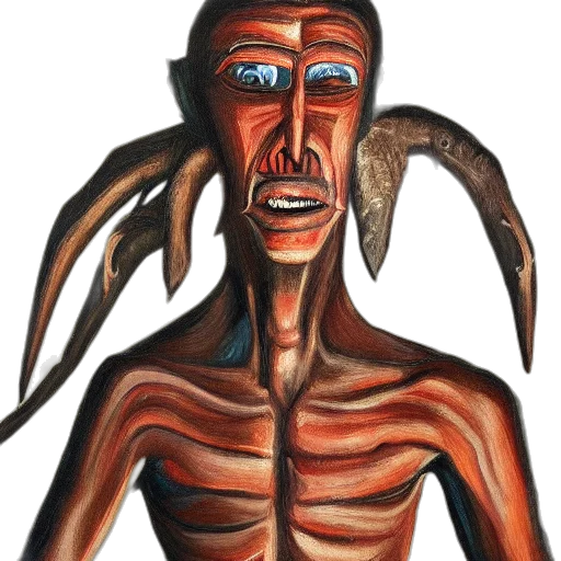 mask, face, creature, staff, concept art, watercolor, oil painting, photorealistic transparent PNG cut-out