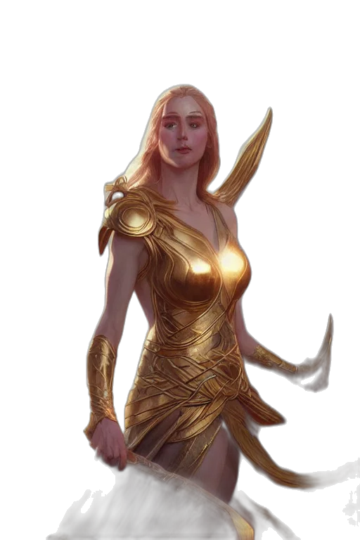 dress, sword, fantasy art, concept art, comic book art, 3d render, golden, earth tones transparent PNG cut-out