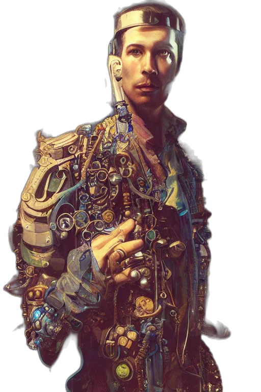 jacket, face, robot, weapon transparent PNG cut-out