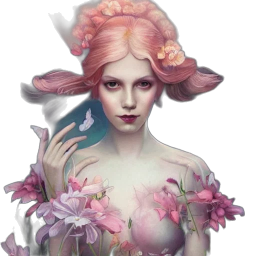 creature, dress, flower, fantasy art, concept art, photorealistic, pixel art, underwater transparent PNG cut-out
