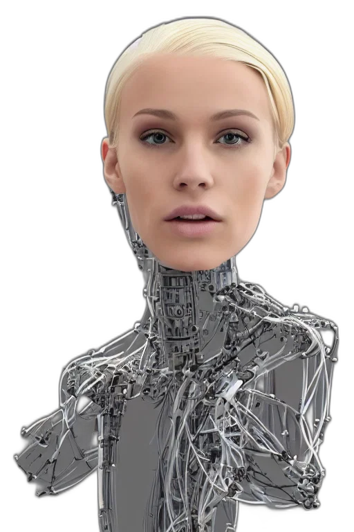 robot, face, dress, jacket, cyberpunk, 3d render, concept art, photorealistic transparent PNG cut-out
