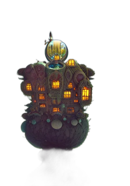 crown, staff, mask, building, concept art, fantasy art, 3d render, watercolor transparent PNG cut-out