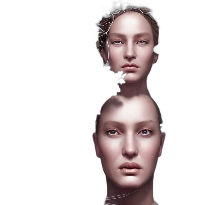 face, robot, crown, mask, photorealistic, concept art, 3d render, cyberpunk transparent PNG cut-out