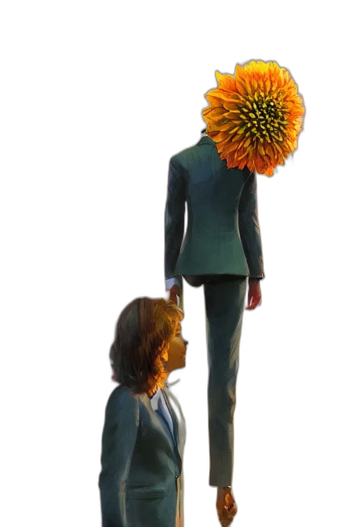 flower, crown, staff, robot, 3d render, concept art, photorealistic, sunset transparent PNG cut-out