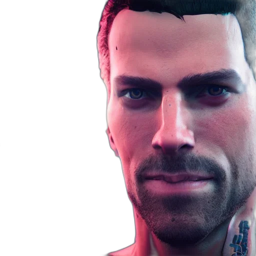 face, robot, photorealistic, 3d render, cyberpunk, concept art, johnny, silverhand transparent PNG cut-out