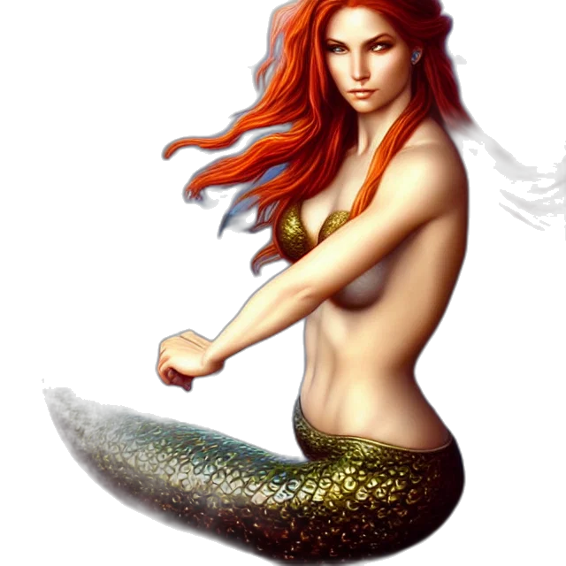 fantasy art, pixel art, concept art, photorealistic, underwater, golden, beautiful, mermaid transparent PNG cut-out